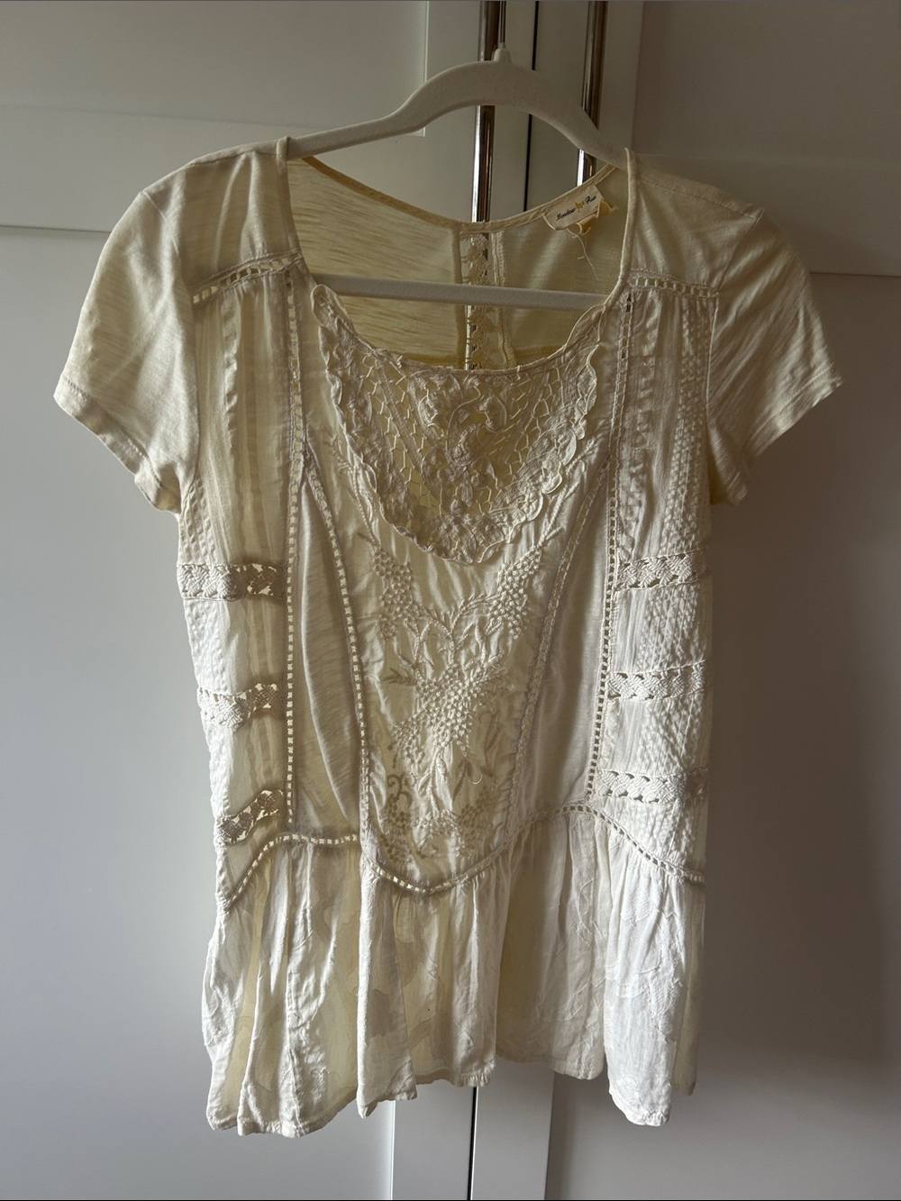 Anthropologie - meadow rue - Ivory Lace Panel Boho Top
